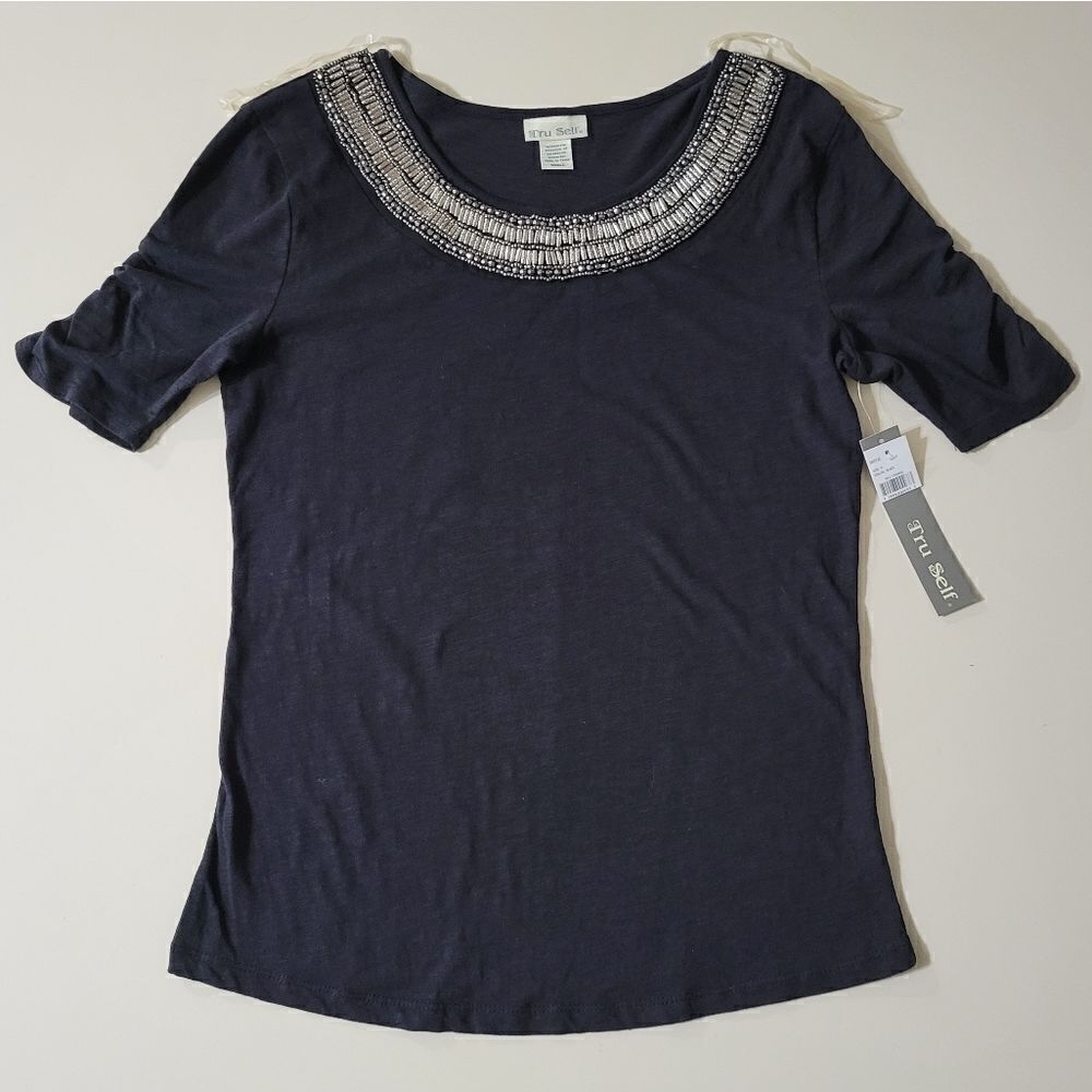 Tru Self Women's Black Embellished Scoopneck Top